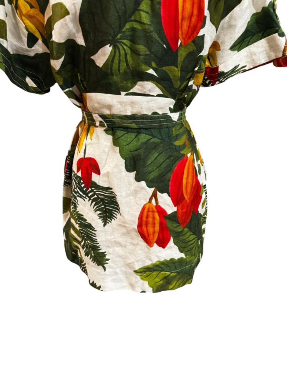 Farm Rio Cocoa Forest Linen Utility Mini Dress Tropical Print Size Small - Picture 9 of 10